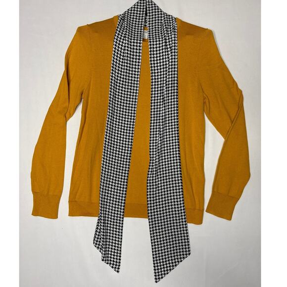 NWT J. Crew Re Imagined Mustard crewneck sweater Houndstooth scarf size medium - Picture 4 of 11